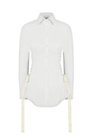 White corset-panelled shirt by Sean Sheila, featuring structured design and fitted silhouette, front view.