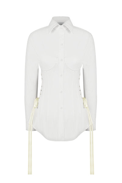 CORSET PANELLED SHIRT IN WHITE | CULT MIA | Sean Sheila