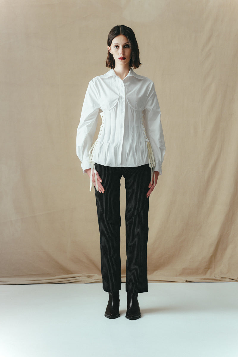 CORSET PANELLED SHIRT IN WHITE