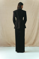 Back view of Sean Sheila classic tailored Lily embroidered suit jacket, showcasing detailed embroidery and structured fit.