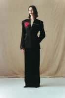 Sean Sheila classic tailored Lily embroidered suit jacket with front view, showcasing detailed embroidery and structured design.