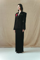 Sean Sheila classic tailored Lily embroidered suit jacket shown from the side, featuring elegant embroidery and structured design.
