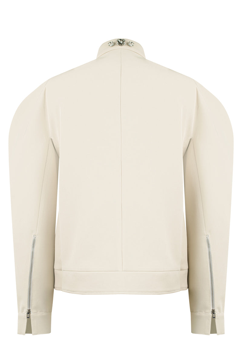 Sean Sheila rounded motor jacket in black, showcasing a sleek, modern design with a rounded collar and stylish detailing.
