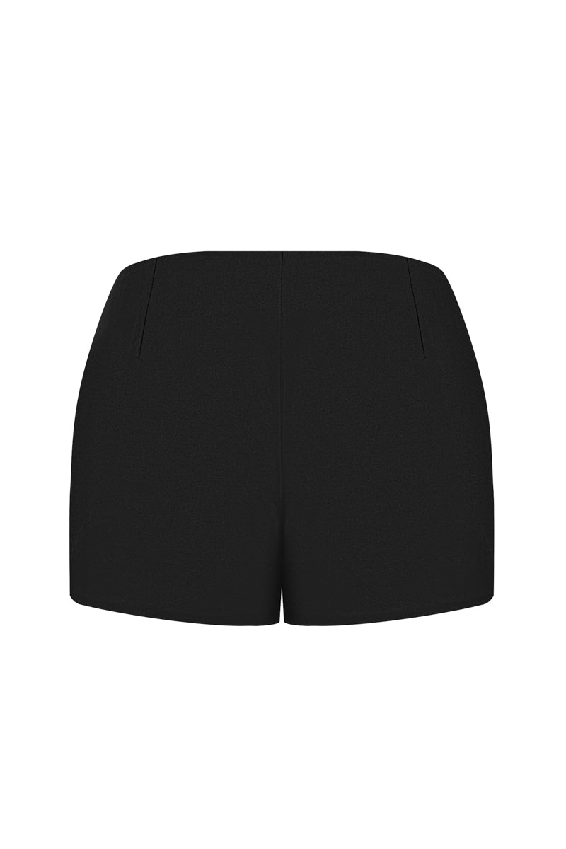 Black Sean Sheila mini skort, stylish shorts with a sleek design, shown from the back view.