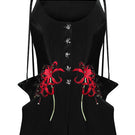 Red embroidered tank top from Sean Sheila's Signature collection, featuring intricate embroidery and a sleeveless design.
