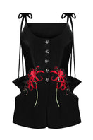 Red embroidered tank top from Sean Sheila's Signature collection, featuring intricate embroidery and a sleeveless design.