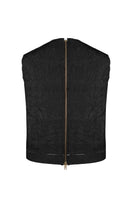 Black crinkled top from Sean Sheila, stylish and textured with a draped design, shown from the back.