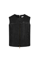 Black crinkled top by Sean Sheila, stylish and textured, shown from the front view. Perfect for casual or chic outfits.
