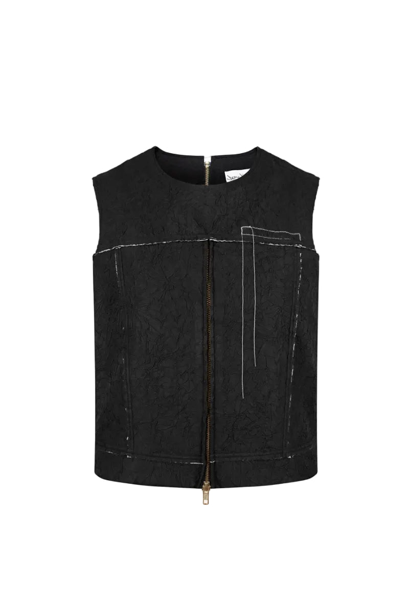 Black crinkled top by Sean Sheila, stylish and textured, shown from the front view. Perfect for casual or chic outfits.