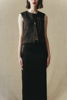 Black crinkled top from Sean Sheila, stylish women's tops with textured fabric and relaxed fit.