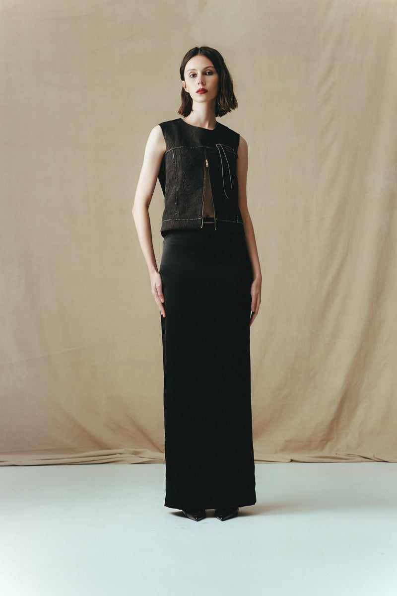 Black crinkled top by Sean Sheila, showcasing the front view with textured fabric and stylish design.