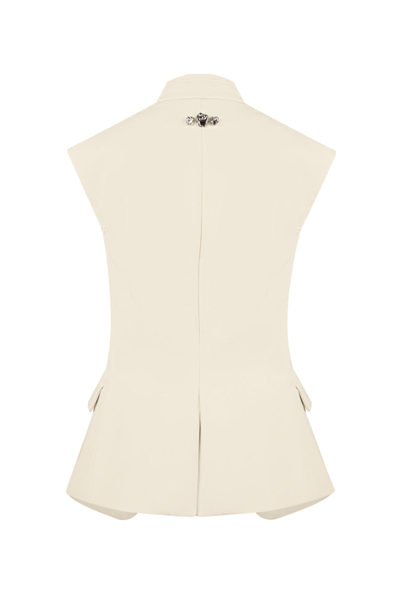 Sean Sheila eggshell vest with single hook, stylish top featuring a sleek design and back view in a modern fashion style.