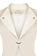 Sean Sheila eggshell vest with a single hook, showcasing the stylish collar and front closure, perfect for casual tops.
