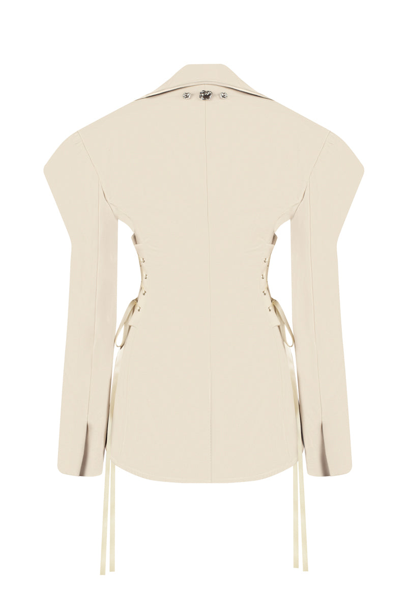 Sean Sheila collared jacket with structured sleeves, stylish and tailored for a modern look, shown from the back.