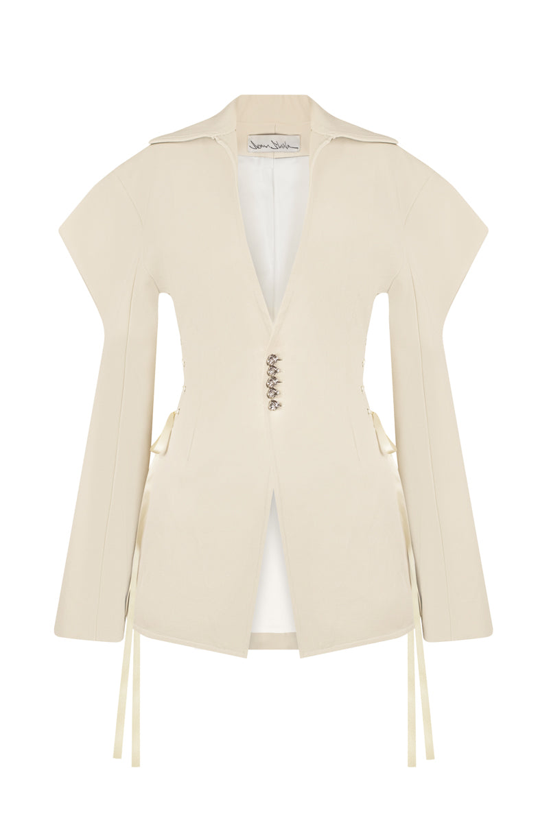 Sean Sheila collared jacket with structured sleeves, stylish outerwear designed for a modern, tailored look.