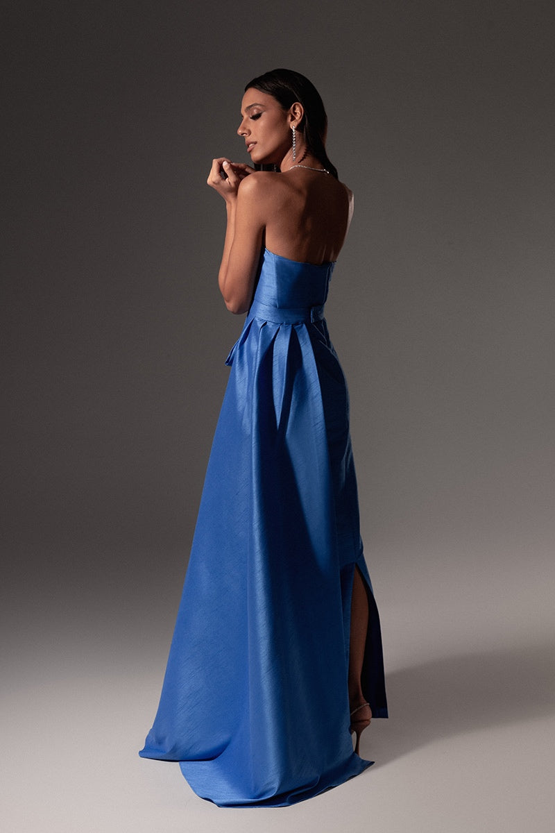 CULT MIA X MONIKA DIMOVA ROYAL BLUE SHANTUNG BOW GOWN - CULT MIA