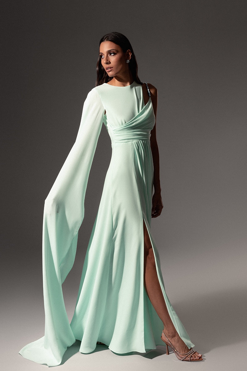 Monika Dimova CULT MIA X Monika Dimova MINT DRAPED EMBROIDERED GOWN | CULT MIA Monika Dimova CULT MIA X Monika Dimova MINT DRAPED EMBROIDERED GOWN | CULT MIA