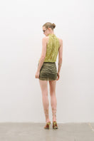 AWAVE turtleneck bodysuit with draped mini skirt, stylish and form-fitting outfit perfect for chic, modern fashion looks.
