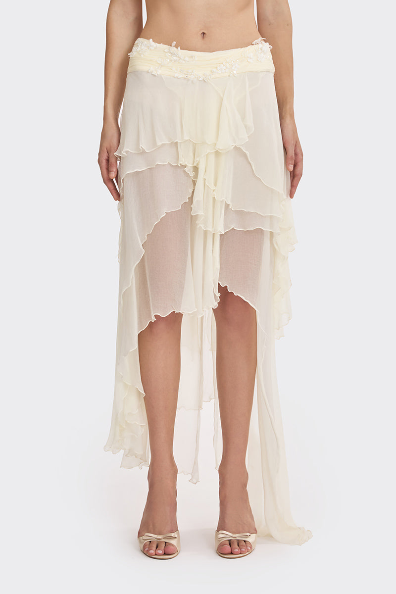 FAIRY LACE LAYERED MAXI SKIRT IN LIGHT YELLOW