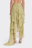 Green fairy layered maxi skirt by Stolen Stores, flowing fabric with layered design, perfect for boho and casual looks.
