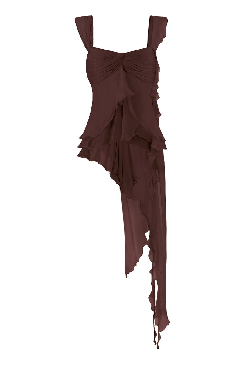 CULT MIA X STOLEN STORES BROWN FAIRY TOP AND SKIRT SET - CULT MIA