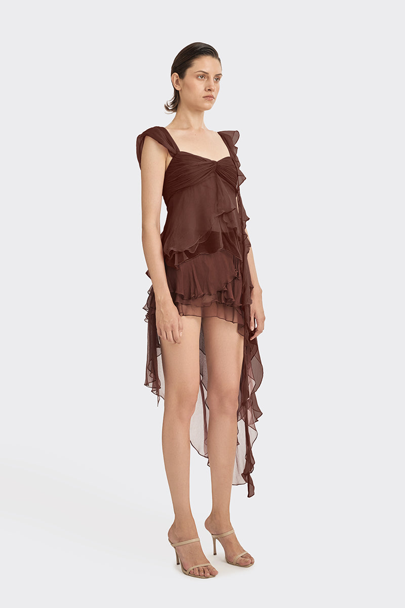 CULT MIA X STOLEN STORES BROWN FAIRY TOP AND SKIRT SET - CULT MIA