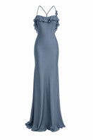 Blue CULT MIA X Stolen Stores fairy ruffle maxi dress featuring flowing fabric and delicate ruffle details, perfect for elegant occasions.