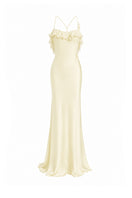 Light yellow fairy ruffle maxi dress by Stolen Stores, flowing gown with ruffled details and elegant design.