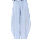 Blue Falling Pants by YASSMIN SALEH featuring flowing, lightweight fabric and relaxed fit for casual wear.