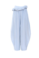 Blue Falling Pants by YASSMIN SALEH featuring flowing, lightweight fabric and relaxed fit for casual wear.
