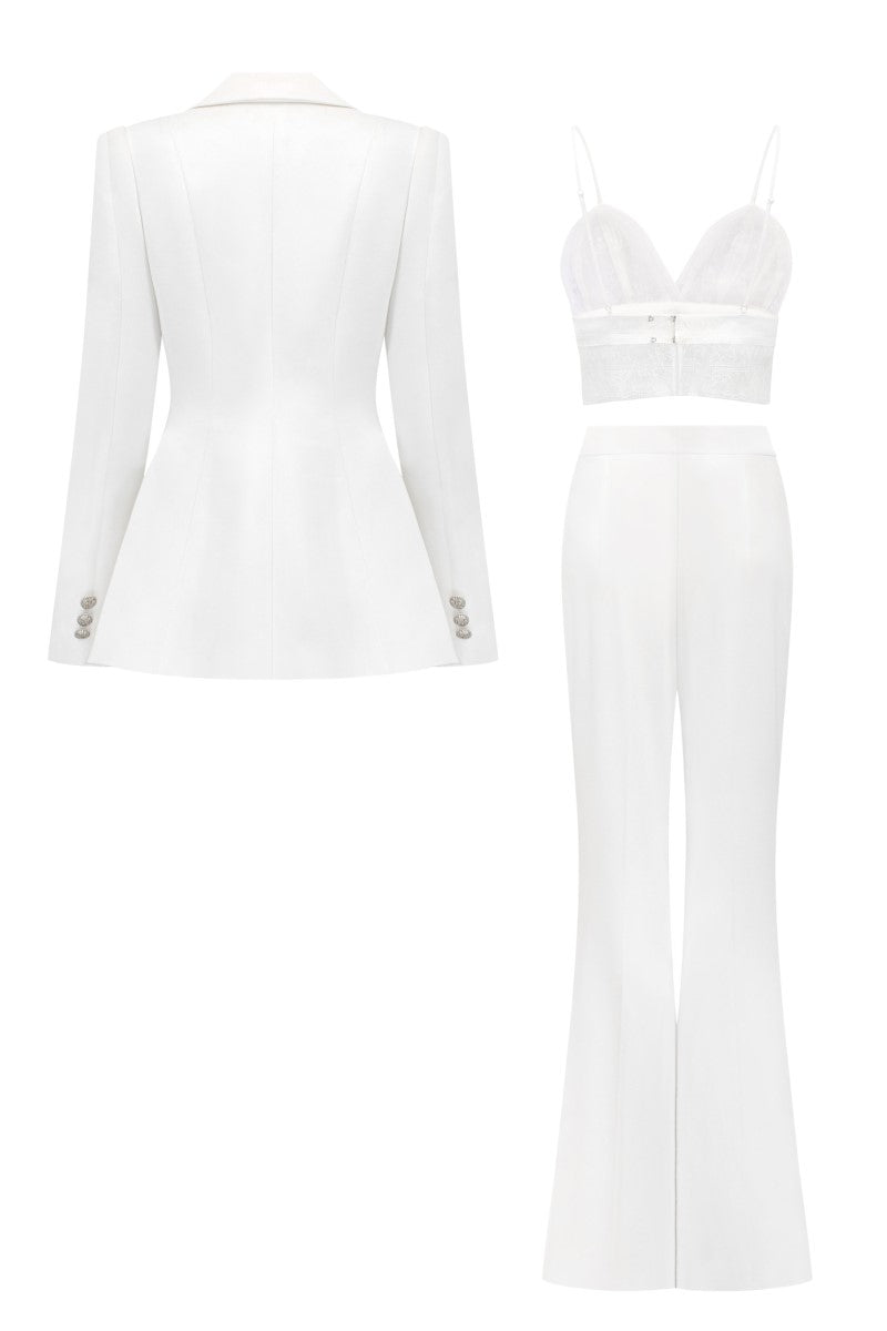 FIDELIA WHITE TAFFETA SLIM FIT THREE PIECE SET - CULT MIA