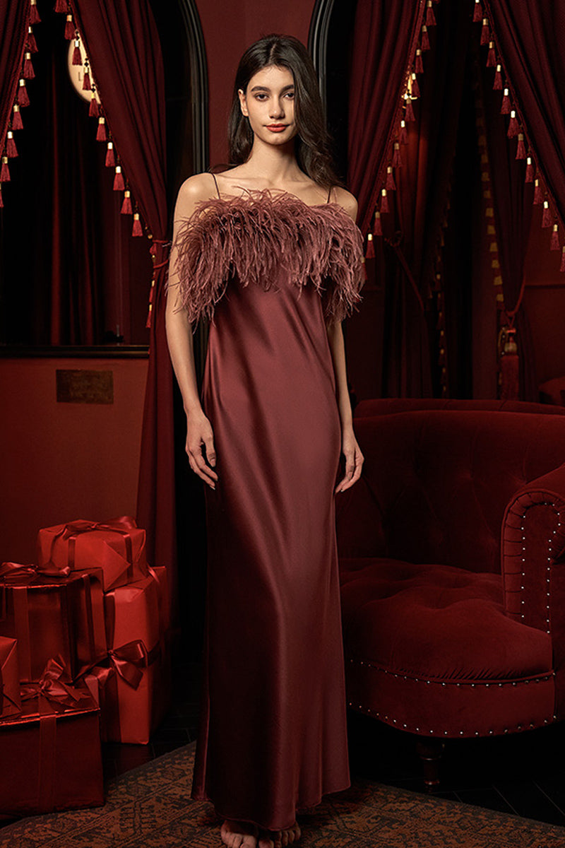 FIESTA FEATHER LONG DRESS IN BURGUNDY RED | CULT MIA | MANITO FIESTA FEATHER LONG DRESS IN BURGUNDY RED | CULT MIA | MANITO