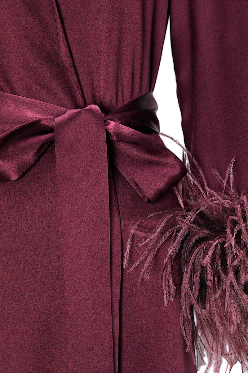 FIESTA FEATHER WOMEN'S LONG NIGHTGOWN IN BURGUNDY RED - CULT MIA