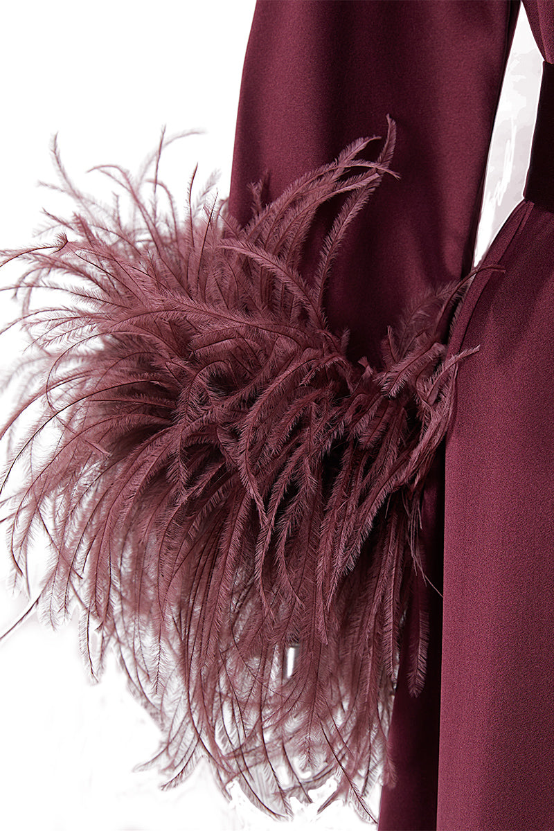 FIESTA FEATHER WOMEN'S LONG NIGHTGOWN IN BURGUNDY RED - CULT MIA