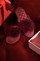 Manito Fiesta Silk women's burgundy red slip-on flats with smooth silk fabric and rounded toe design.
