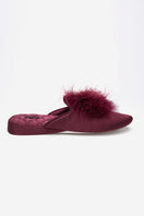 Manito Fiesta Silk women's flat slipper in burgundy red with a smooth silk finish, perfect for casual and elegant wear.