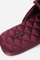 Manito Fiesta Silk women's slippers in burgundy red, featuring soft fabric and slip-on style for comfortable indoor wear.