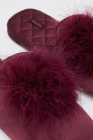 Manito Fiesta Silk women's slippers in burgundy red with a soft fabric upper and flat sole, perfect for comfortable casual wear.