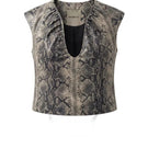 Double A Fiona leather top in snake print, featuring a fitted design and textured leather material.