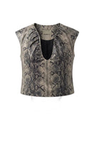 Double A Fiona leather top in snake print, featuring a fitted design and textured leather material.