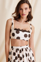 Scarlett Gasque Fiorella mauve bralette top with dotted pattern, front view showing soft fabric and delicate design.