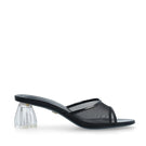 Black patent and mesh glass heel shoes from House of Atana's Fiorellini collection, featuring a sleek design and transparent heel.