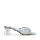 House of Atana Fiorellini glass heel in pale blue nappa leather and mesh, showcasing elegant design and transparent heel details.