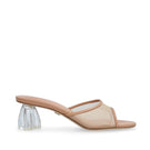 Tan nappa leather and mesh heels from House of Atana's Fiorellini collection, featuring glass heels and elegant design.