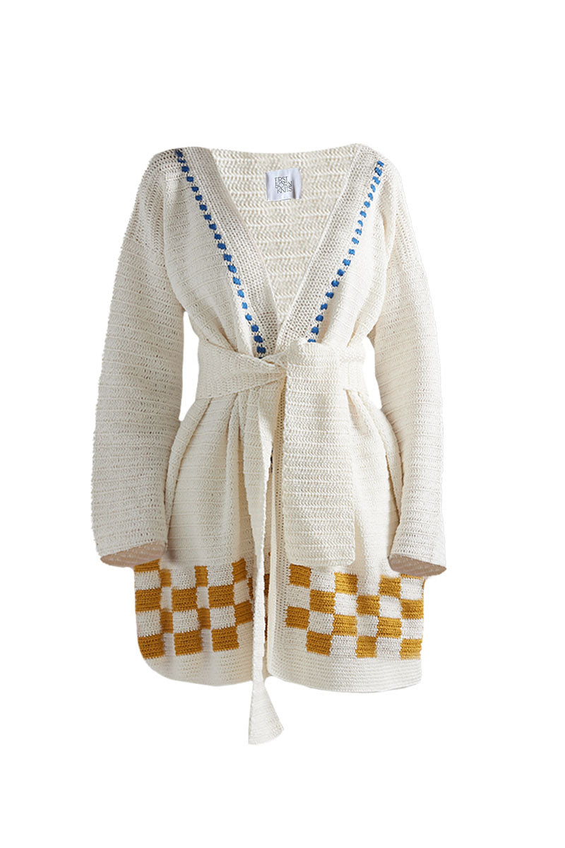 First Born Knits La Palme cardigan featuring a stylish floral pattern and soft knit fabric.