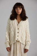 Light pink First Born Knits Paris Cardigan with long sleeves and button closure, soft knit fabric, and classic design.
