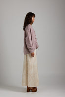 Purple Coco cardigan by First Born Knits, soft knitwear sweater with a cozy fit and stylish design.
