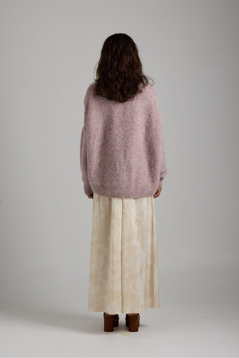 Purple Coco cardigan by First Born Knits, featuring cozy knit fabric and a relaxed fit, perfect for casual wear.