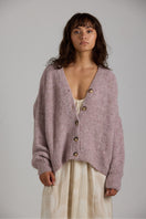 Purple Coco Cardigan by First Born Knits, featuring soft knit fabric and a cozy, stylish design perfect for layering.