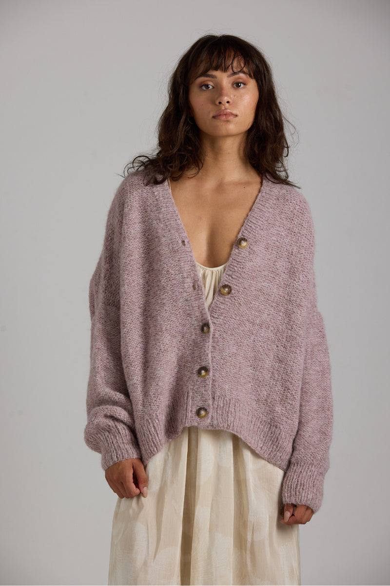 Purple Coco Cardigan by First Born Knits, featuring soft knit fabric and a cozy, stylish design perfect for layering.